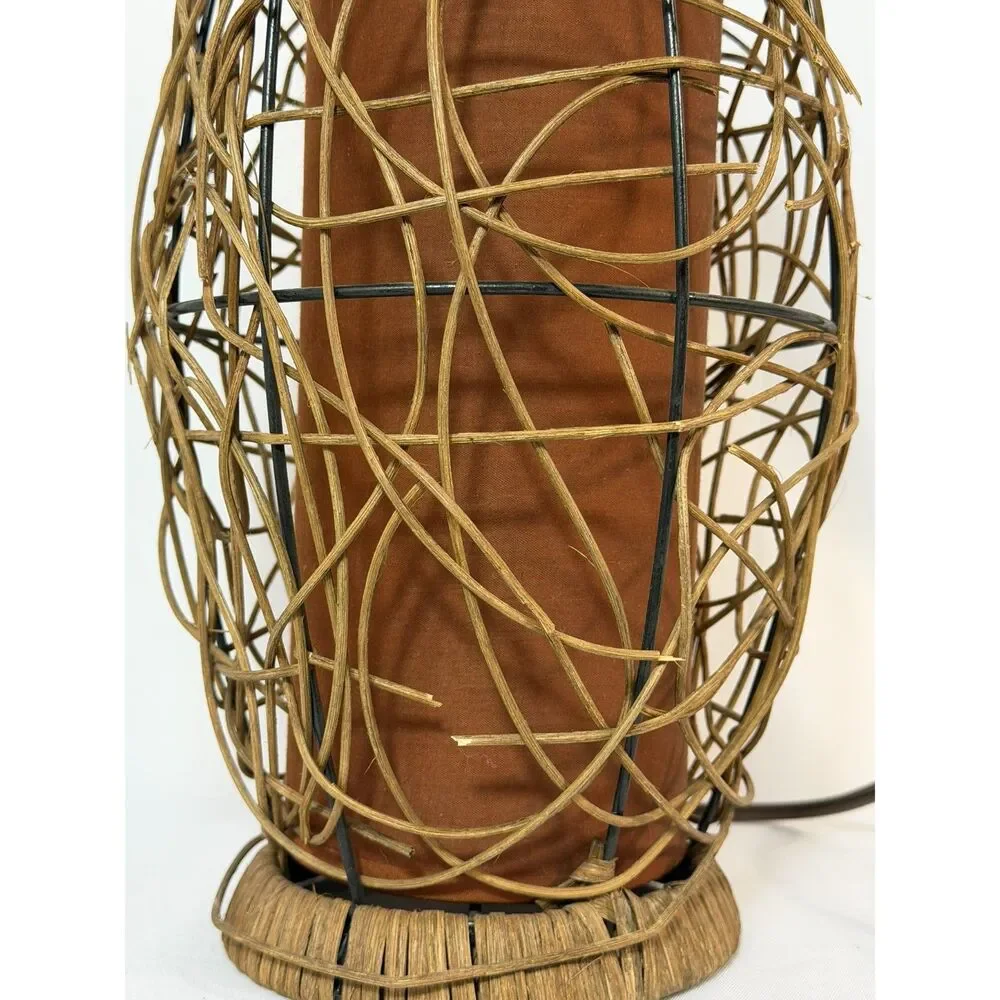 VTG Mid Century Noguchi Like Table Lamp Bamboo Ambient Hurricane Wood Boho WORKS